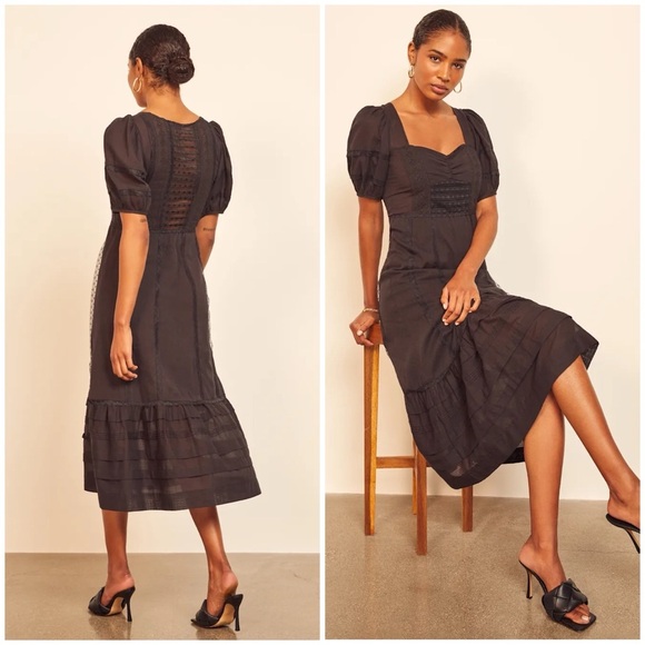 Reformation Norwich Organic Cotton Midi Dress Black - Picture 2 of 8